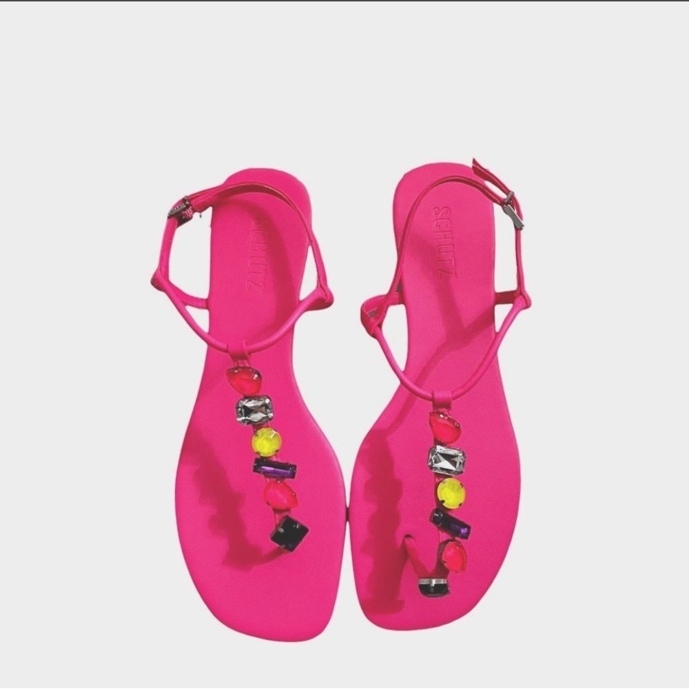 Schutz Pink T Strap Sandals Women's Size 8M - Picture 3 of 4